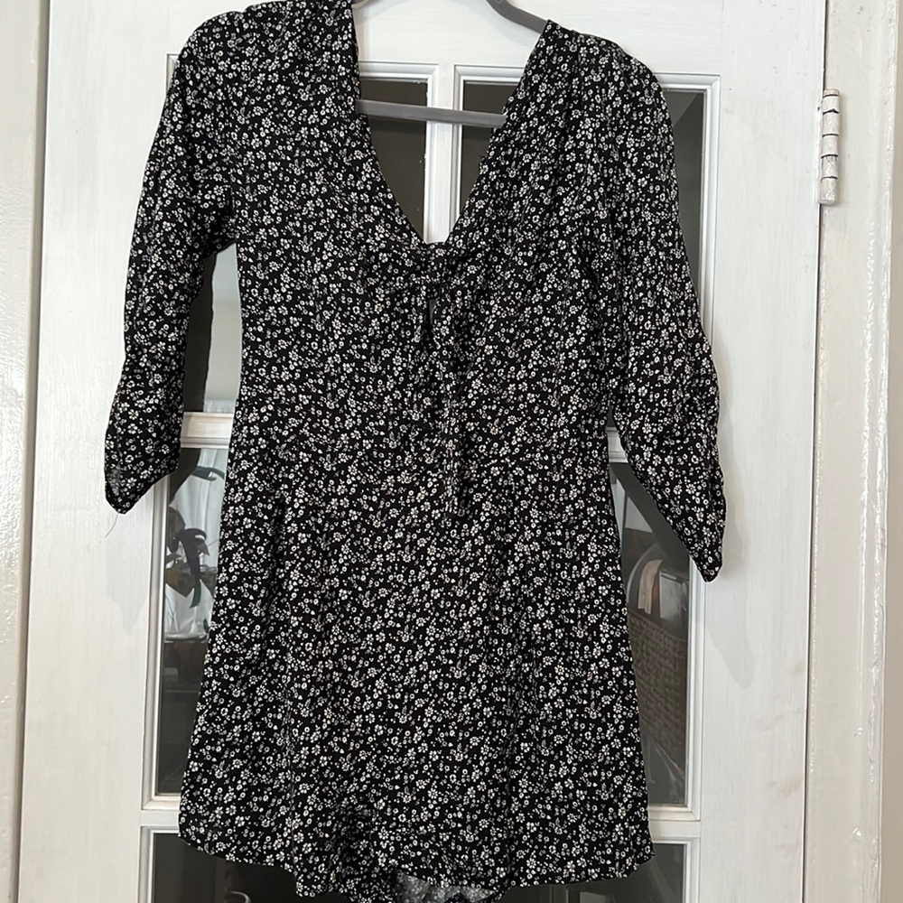 Miss Selfridge Floral Print Tie Front Open Back Navy Romper